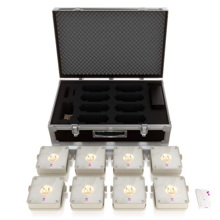 APE LABS MINI 2.0 TOURPACK (8) IP65 Wireless Rechargeable Battery LED Uplights in Charging Flight Case