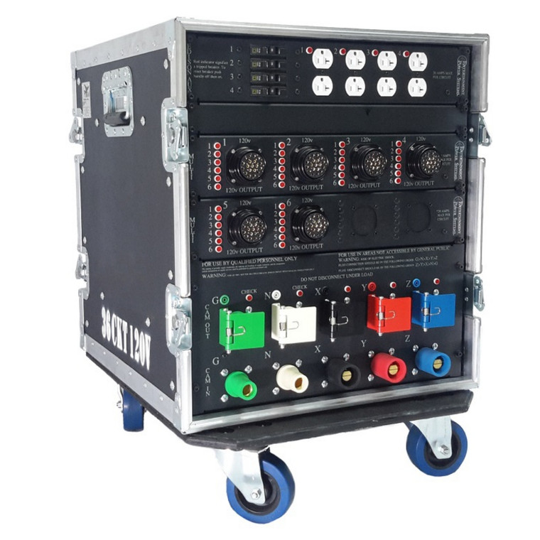 EPS LIGHTING / AUDIO / VIDEO POWER DISTRO 36 Circuit / 120v Multi Connectors in a Castered ATA Roadcase