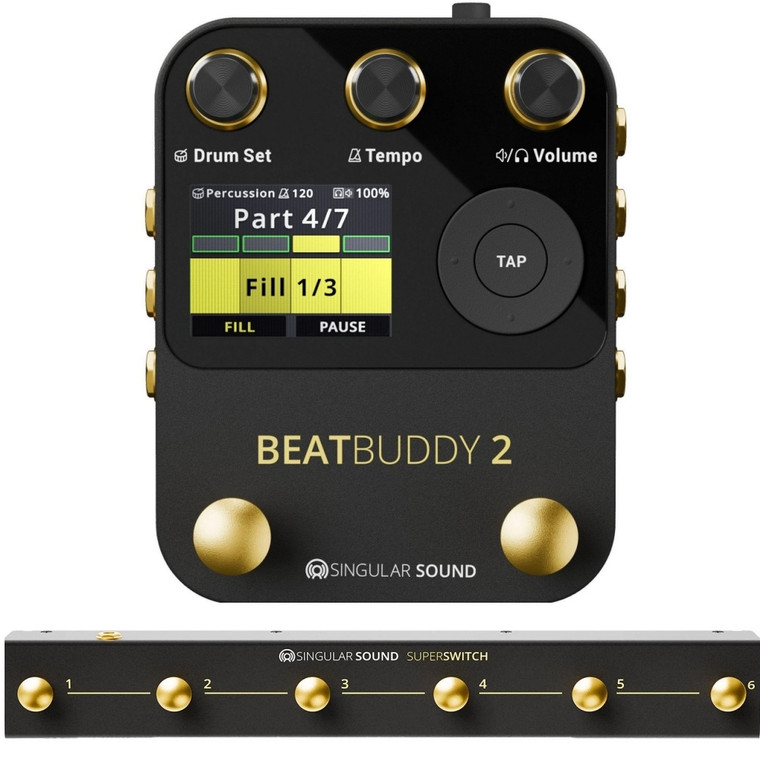 SINGULAR SOUND BEATBUDDY 2 SUPERSWITCH Bundle Floor Pedal Drum Machine System