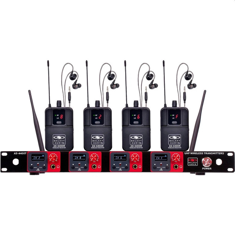 GALAXY AS-4400 QUAD Rackmount Wireless IEM Band Pack with EB5 Earbuds