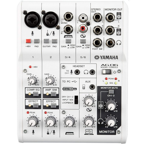 YAMAHA AG06 MKII W Compact 6-Channel USB/FX Recording / Podcast YAMAHA AG06 MKII W Compact 6-Channel USB/FX Recording / Podcast