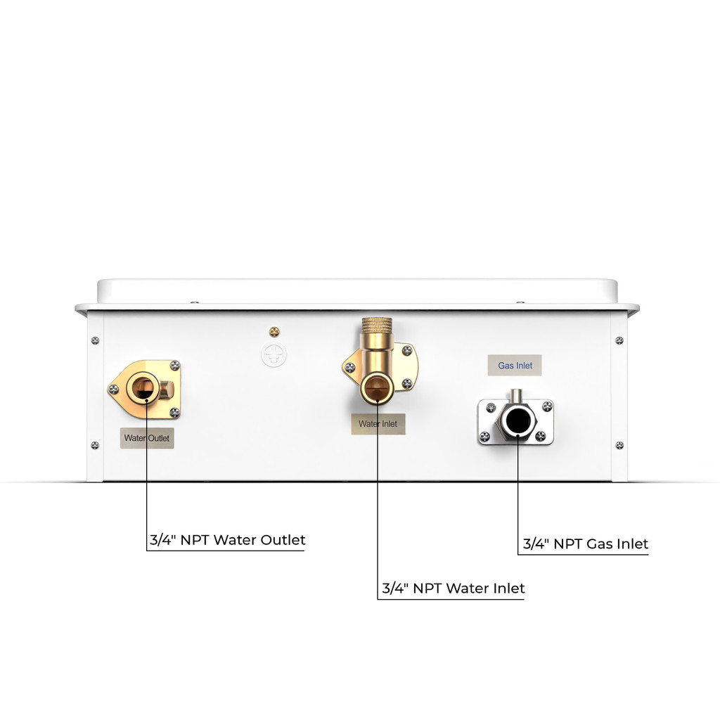 Builder Series 6.5 GPM Indoor Liquid Propane Tankless Water Heater Bottom Callout View