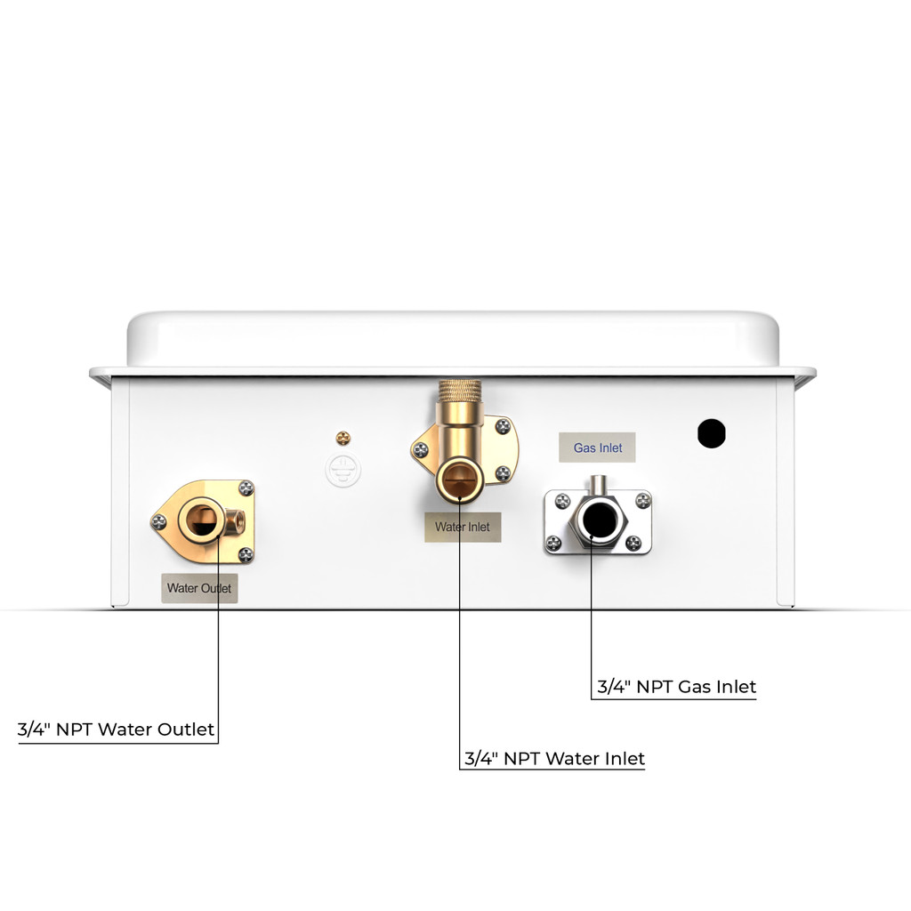 Builder Series 6.0 GPM Indoor Natural Gas Tankless Water Heater Bottom Callout View