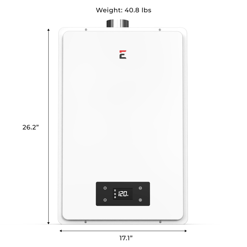 Builder Series 6.5 GPM Indoor Liquid Propane Tankless Water Heater Front Dim View