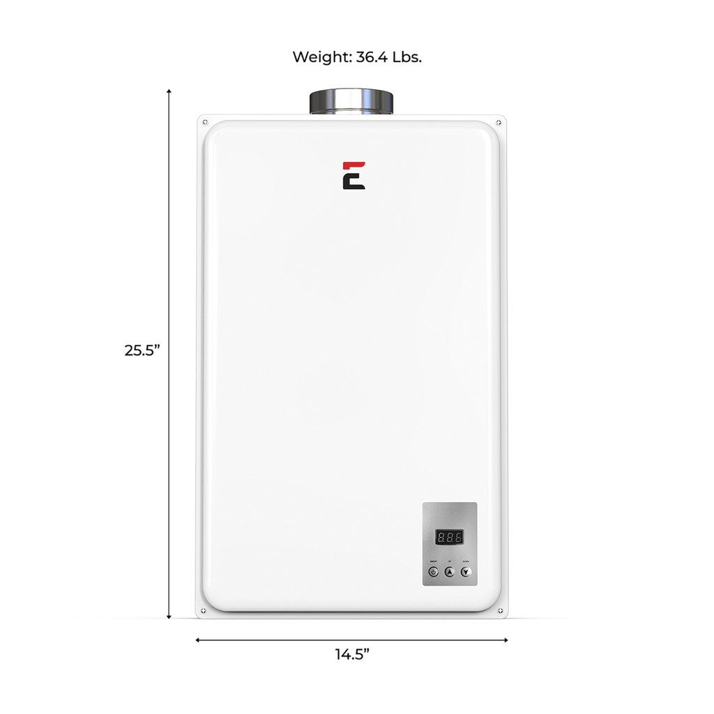 Eccotemp 45HI Indoor 6.8 GPM Liquid Propane Tankless Water Heater Front View Dims