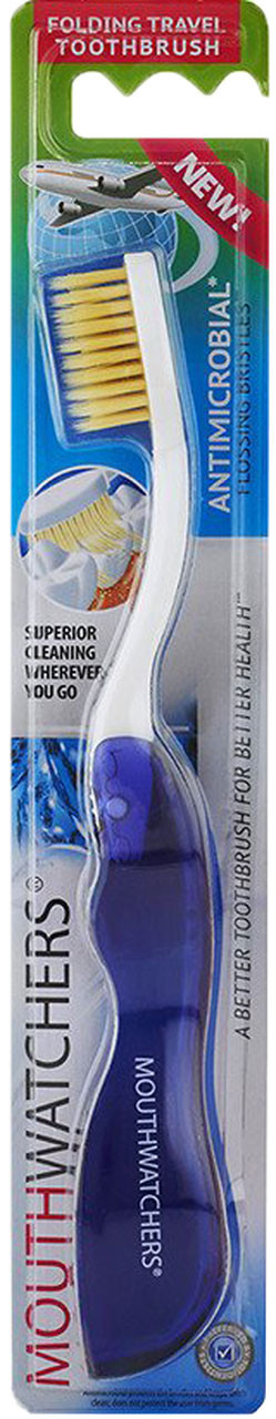 Travel Size Mouth Watchers Folding Toothbrush. Blue Silver Solution