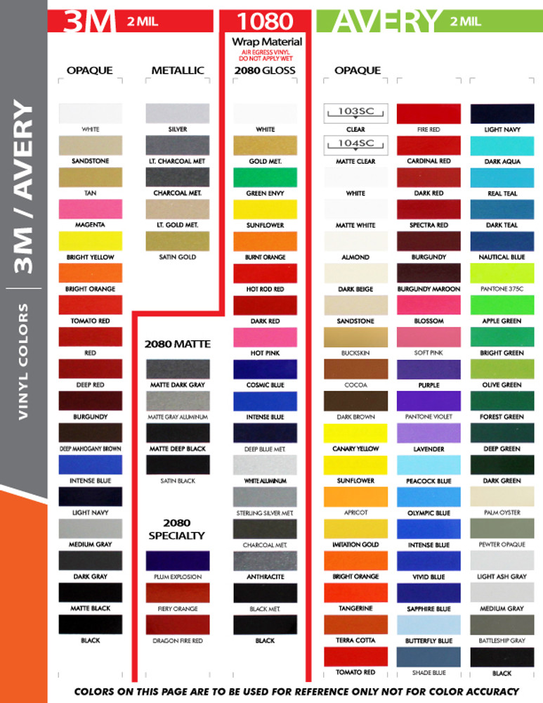 stripeman.com 2 Inch Wide Single Line Single Color Vinyl Stripe Roll Color Chart Page 1