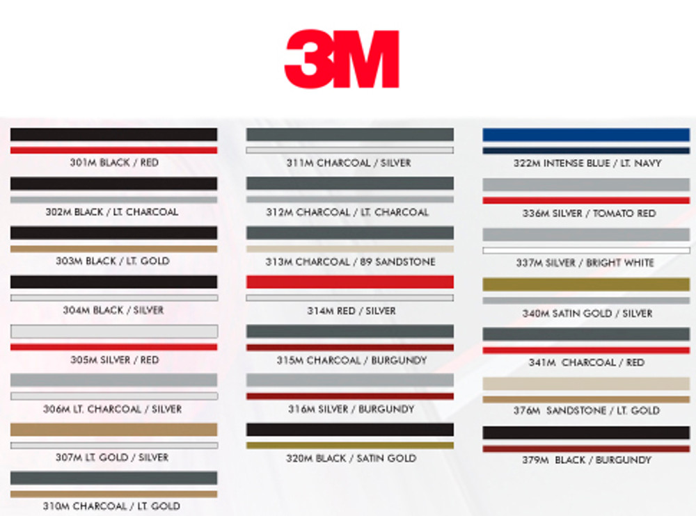 Stripeman.com 3M Two Color Double Line Vinyl Pinstripe Roll Color Chart