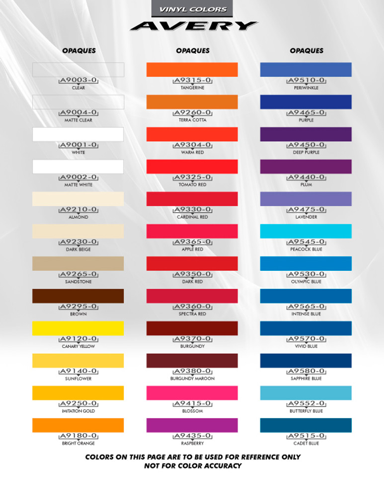 Avery Color Chart Page 1