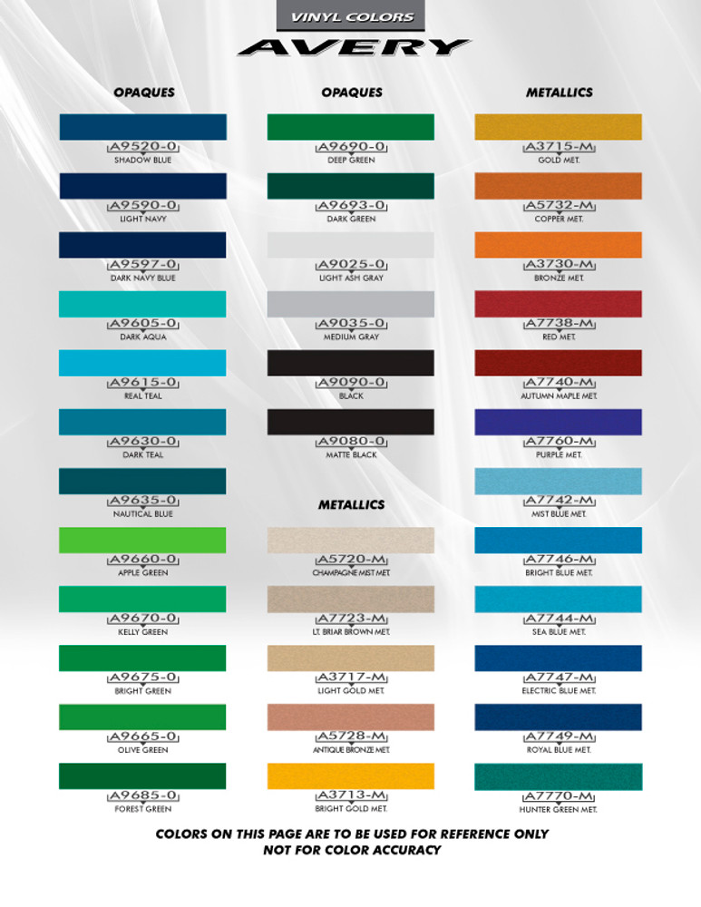 Avery Pinstripes Stripes & Graphics Color Chart