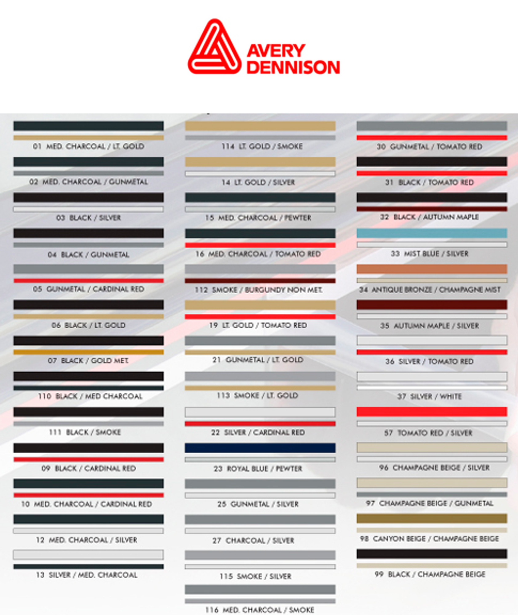 Pinstripe Colors Charts