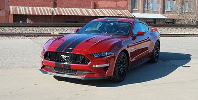 Stripeman.com  2018 Mustang Stage Rally Stripe Graphic Kit front corner view