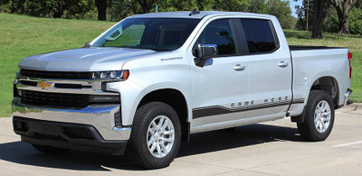 2019 and up Chevy Silverado Rocker 1 Stripe Kit Front Side View