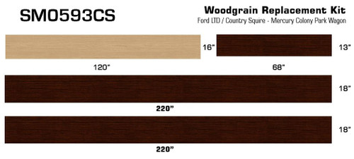 Stripeman.com Ford Country Squire Woodgrain Kit.  Ford LTD Wagon Woodgrain sizes