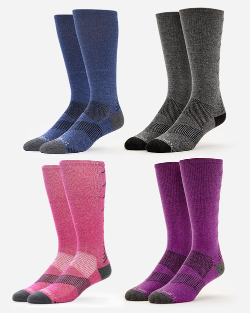 Blue Grey Purple Purple - Women's 4-Pack Core Ultra-Fit Over The Calf Compression Socks