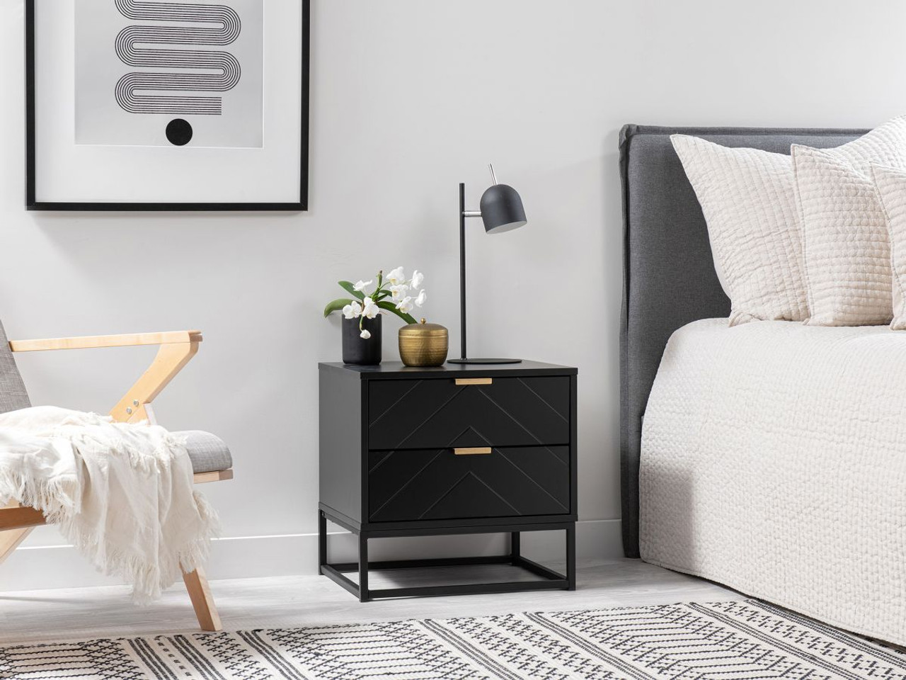 black minimalist bedside table