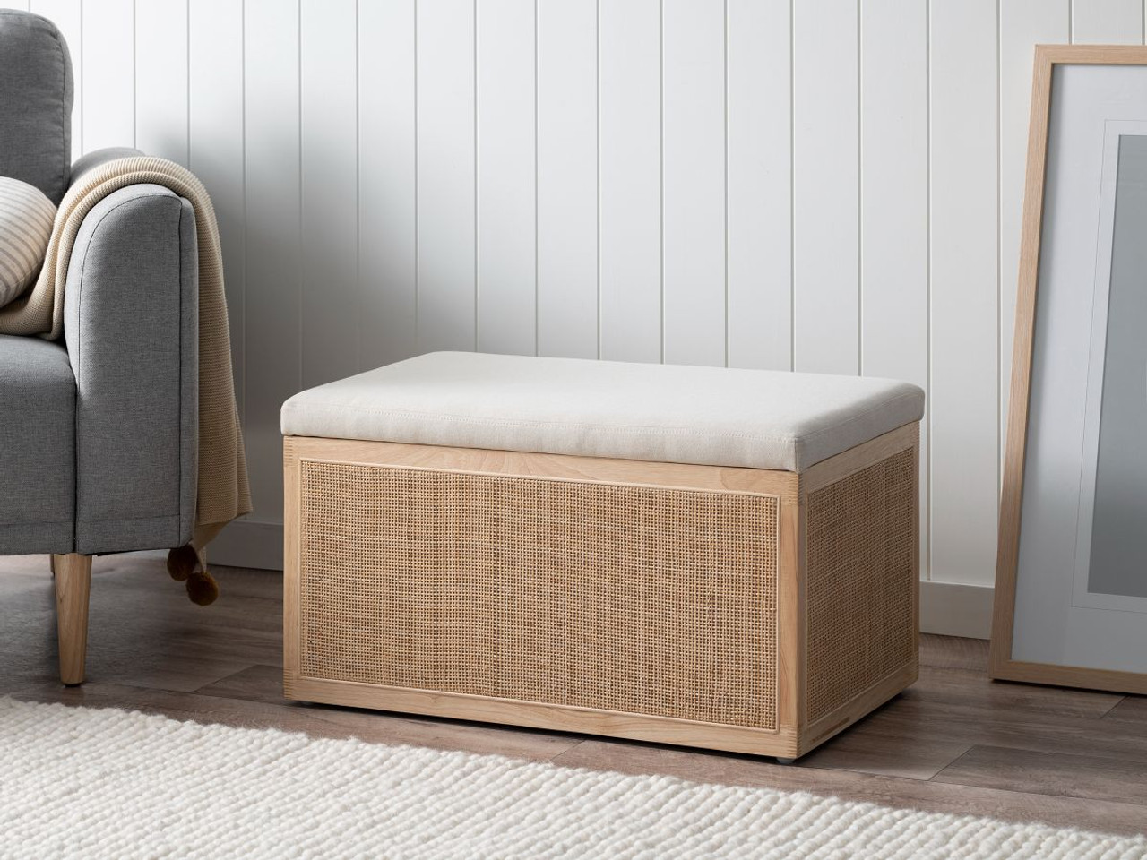 Rattan and Linen Look Storage Box - Natural | Home Furniture | Mocka AU