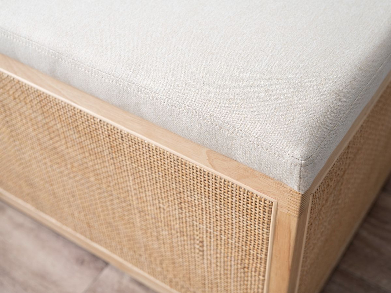 Rattan and Linen-Look Storage Box In Natural - Mocka