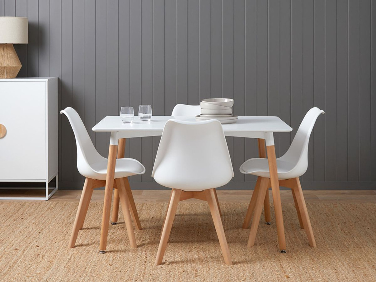 Designer Plastic 120cm Dining Table in Grey & Beech Wood Legs