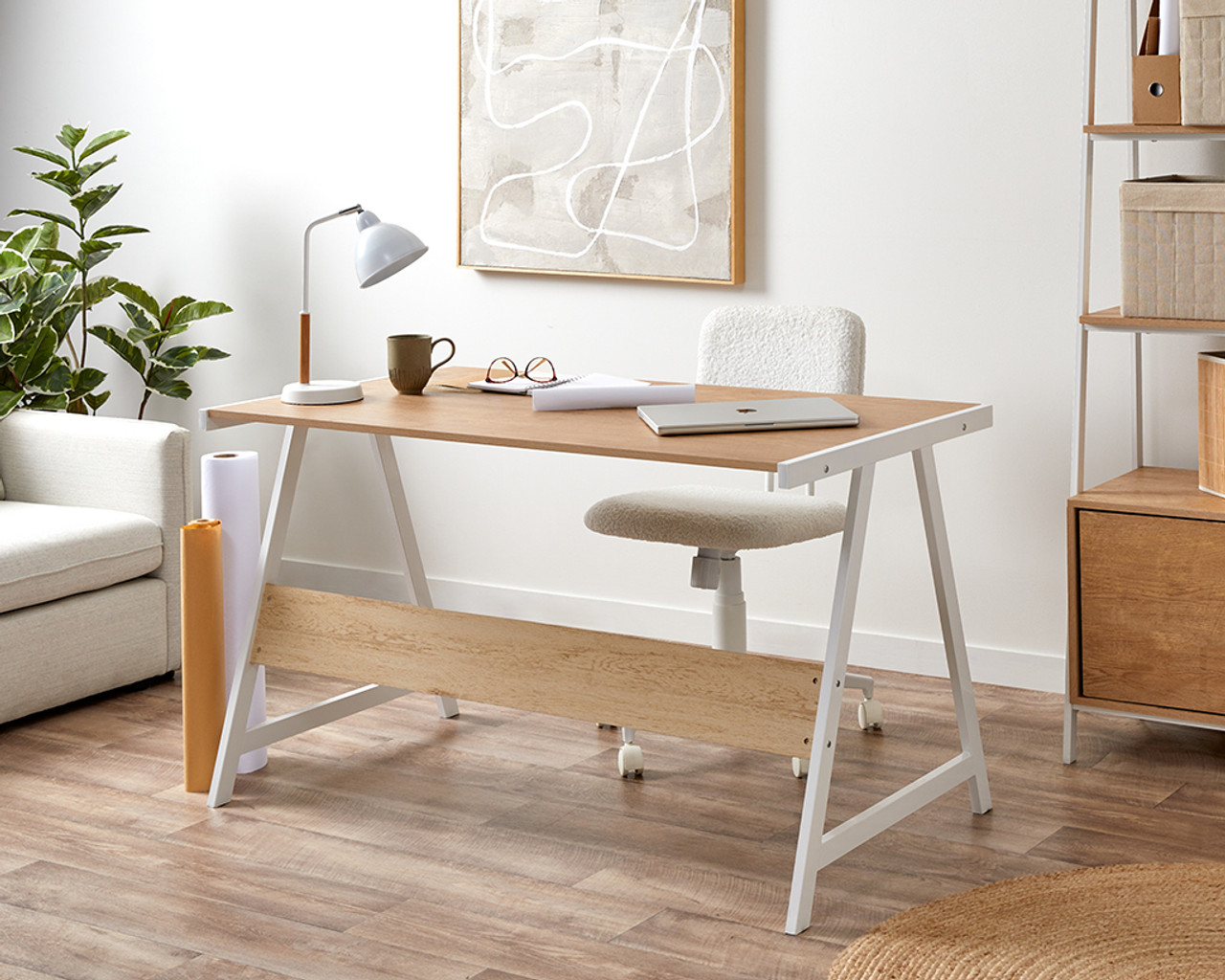 Brixton Trestle Desk - White, Home Furniture