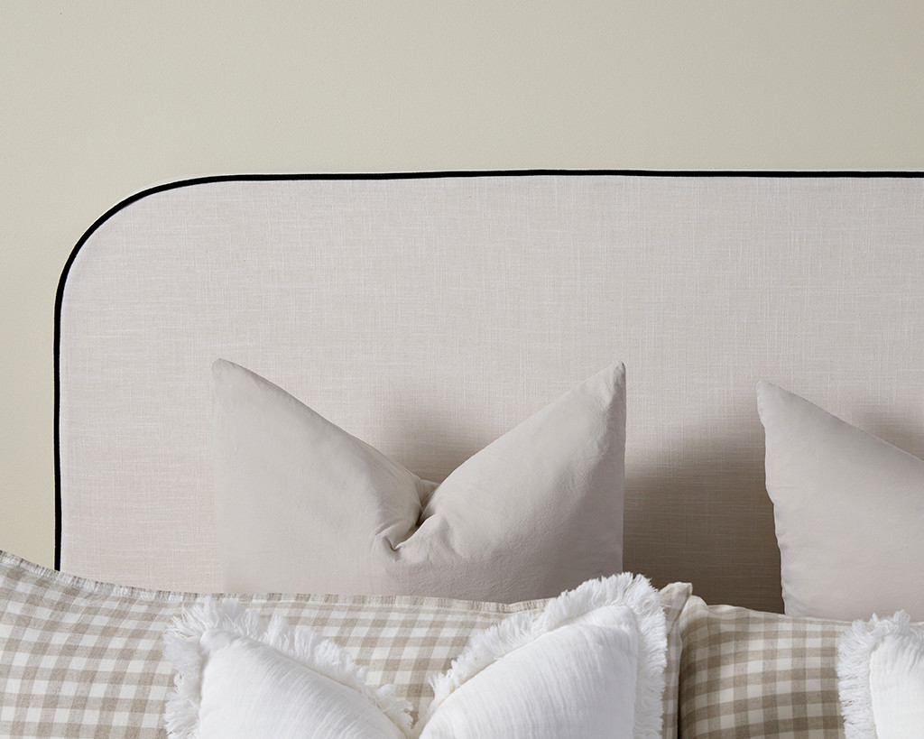 Linen Look Piped Queen Bedhead Natural Bedroom Mocka AU