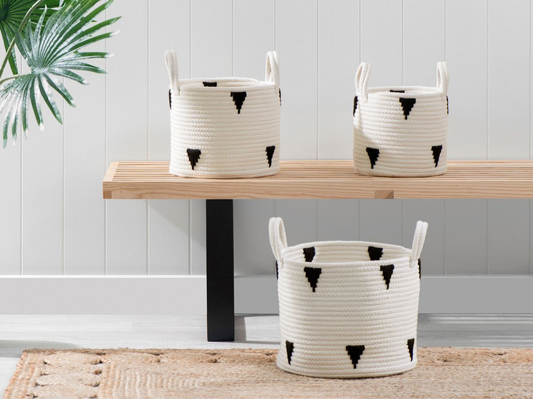 Ellana Round Baskets - Set of 3 - White/Black