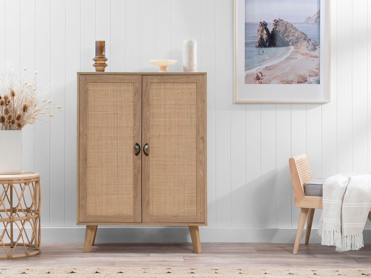 Rattan and Linen-Look Storage Box In Natural - Mocka