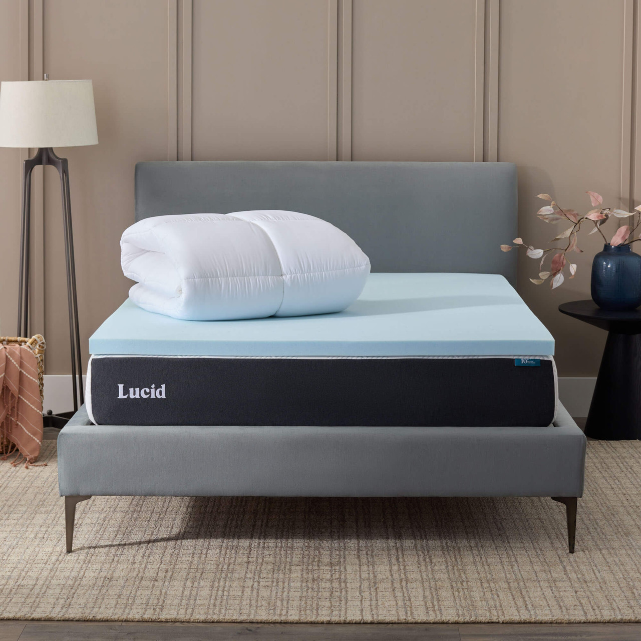 Lucid Comfort Collection 4 in. Gel and Aloe Infused Memory Foam Topper - Twin XL, Blue