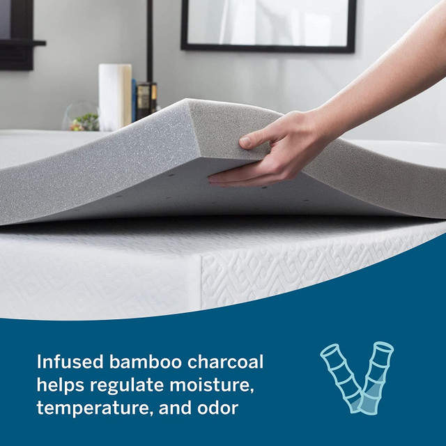 Lucid 3 inch Bamboo Charcoal Memory Foam Mattress Topper - Queen