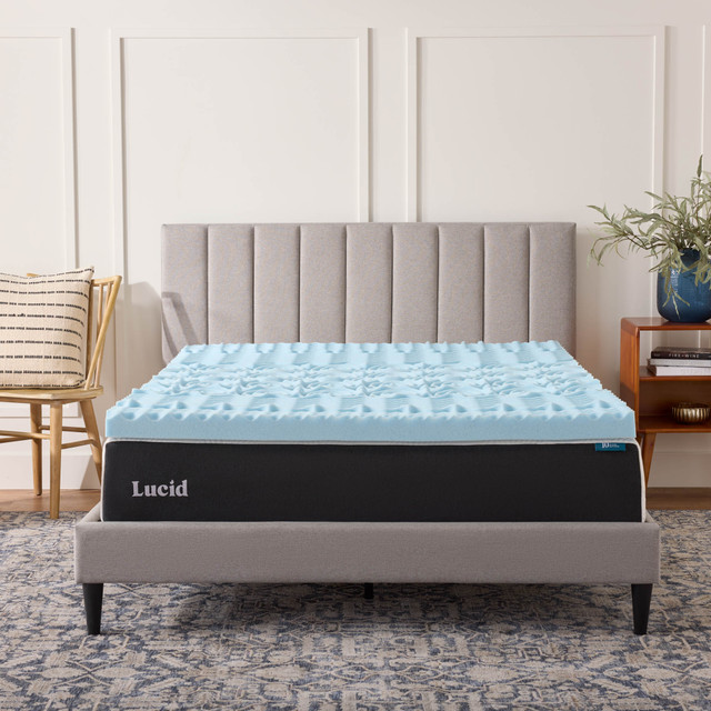 Lucid Comfort Collection 4 inch Gel and Aloe Infused Memory Foam Topper - Twin Blue