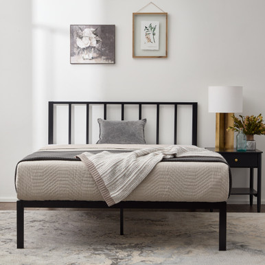 Metal Platform Bed with Vertical Bar Headboard