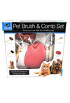 Four Piece Brush and Comb Cat and Dog Grooming Set
