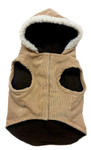 Camel Corduroy Dog Coat with Faux Wool Trimmed Hood and Toggle by Fashion Pet