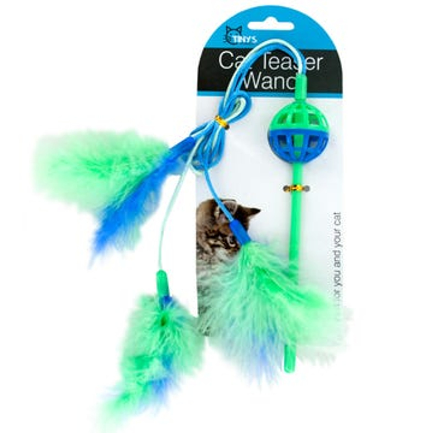 Cat Teaser Wand Toy with Feathers and Bell