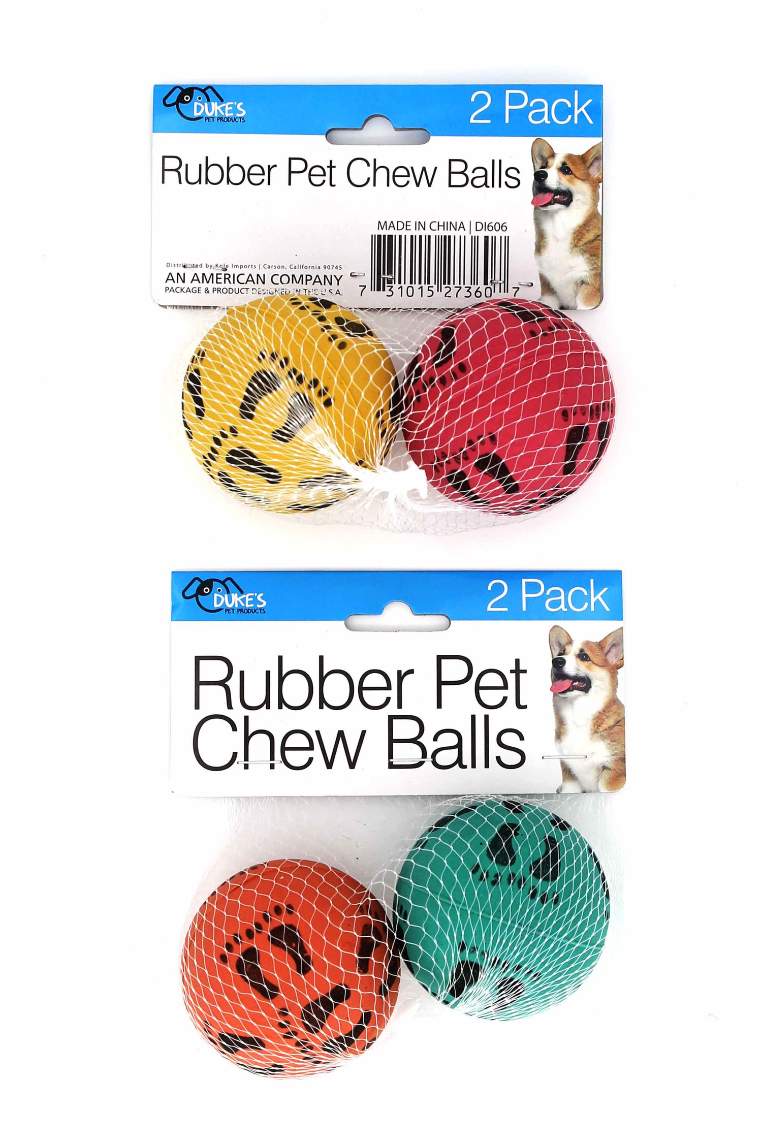 Rubber Ball Dog Chew Toy with Footprint Design - Two Pack