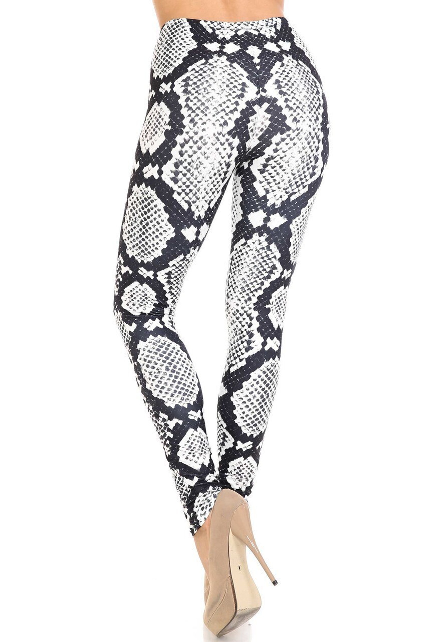 Creamy Soft Black and White Python Snakeskin Extra Plus Size Leggings - 3X-5X - By USA Fashion™