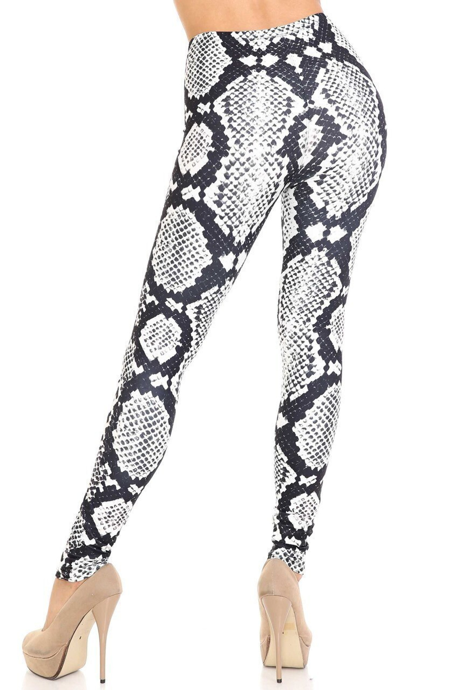 Creamy Soft Black and White Python Snakeskin Extra Plus Size Leggings - 3X-5X  - By USA Fashion™