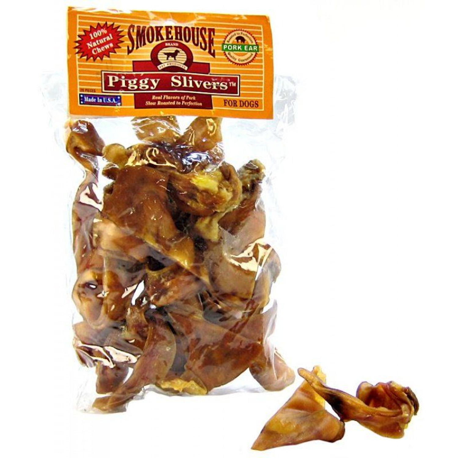 Smokehouse Piggy Slivers Dog Treats - Made in USA - 20 Count