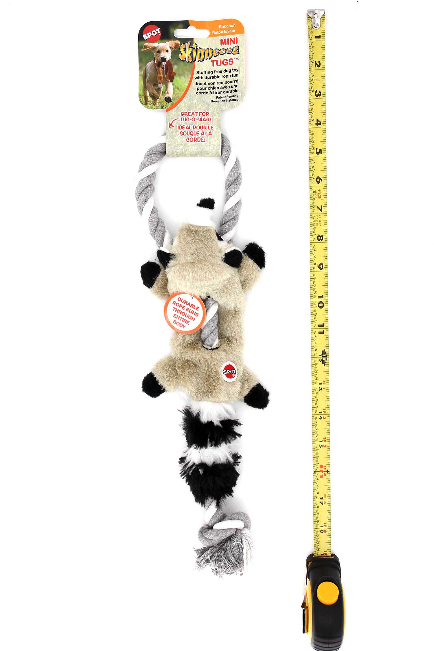 Spot Skinneeez Mini Raccoon on a Rope Tug Dog Toy