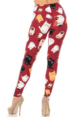 Buttery Soft Cartoon Kitty Cats Extra Plus Size Leggings - 3X-5X