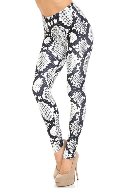 Creamy Soft Black and White Python Snakeskin Extra Plus Size Leggings - 3X-5X - By USA Fashion™