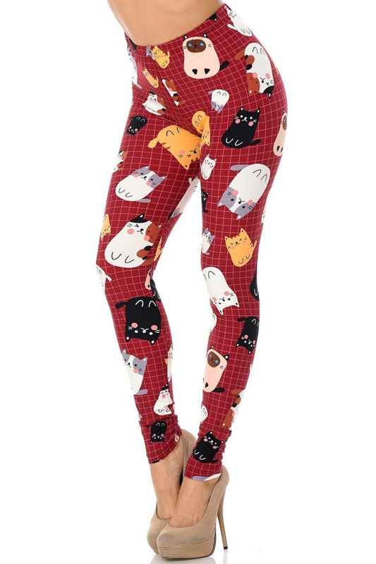 Buttery Soft Cartoon Kitty Cats Extra Plus Size Leggings - 3X-5X