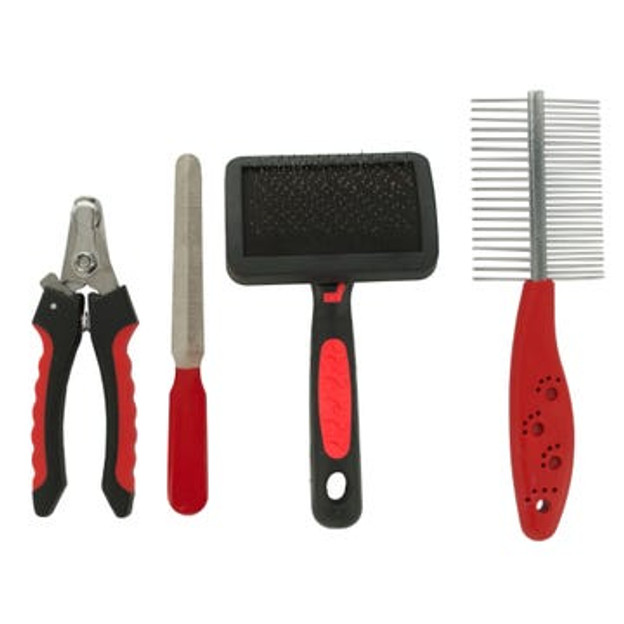 4 Piece Brush Comb Nails Clippers and File Pet Grooming Set