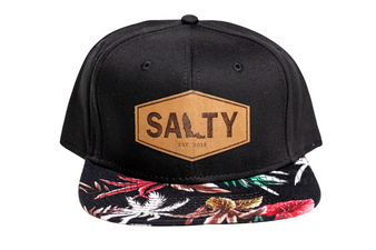 Salty Snapback. Florida born hat with tropical flowers on the bill. Leather patch on snapback.  Love Florida and the Beach life? This hat is for you.