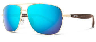 Polarized Abaco sunglasses with blue lens. Larger frame for a fuller look. The perfect aviator style with a wood frame sold by Socio Surf Co. Unisex Sunglasses and a lifetime warranty
