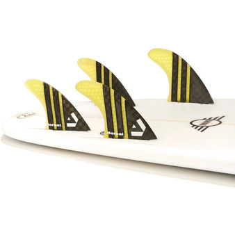DORSAL Carbon Hexcore Quad Surfboard Fins (4) Honeycomb FCS Compatible Base Yellow