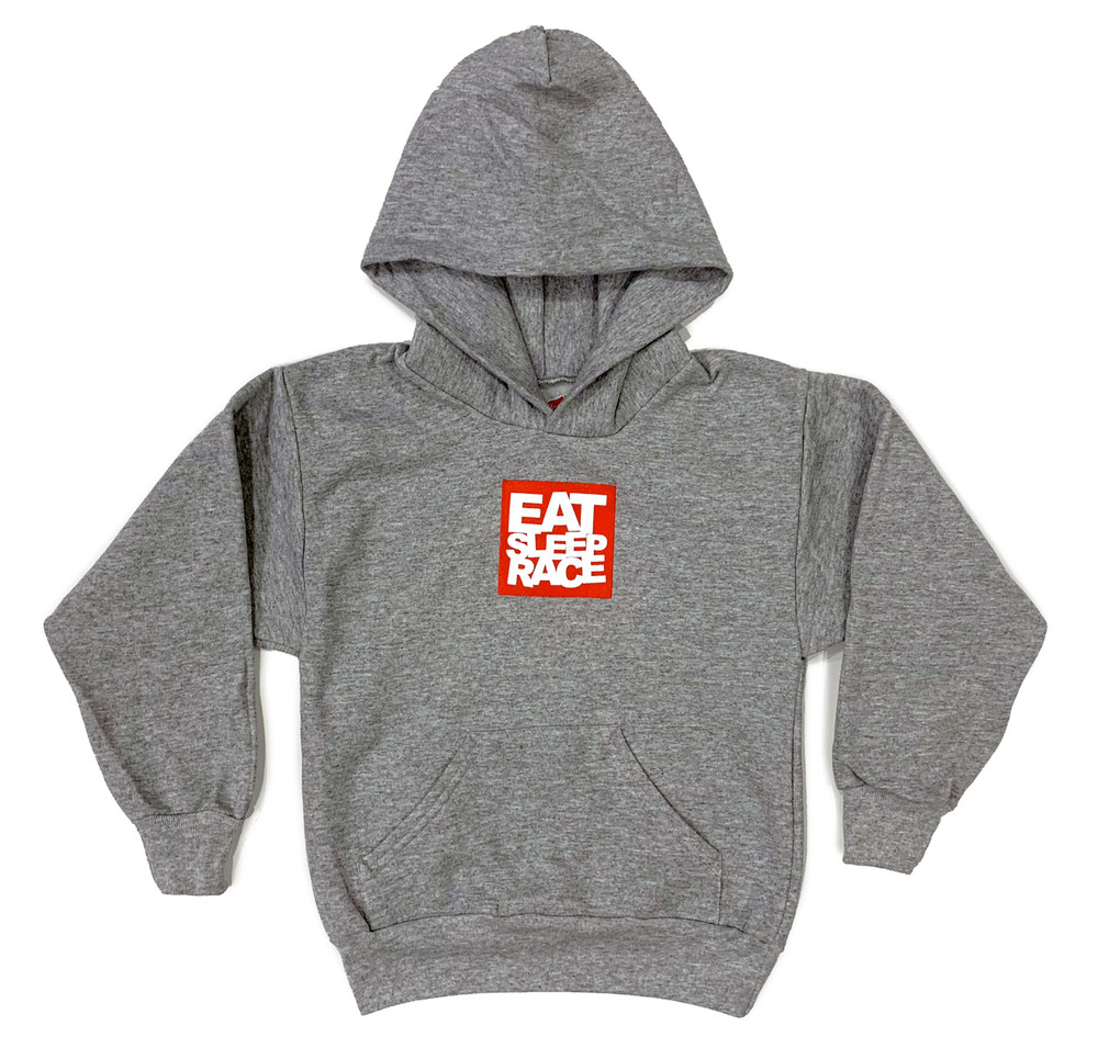 Kids Logo Square Pull Over Hoodie | Grey/Red