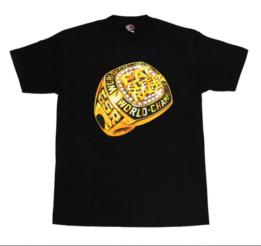 black champion shirt with gold writing