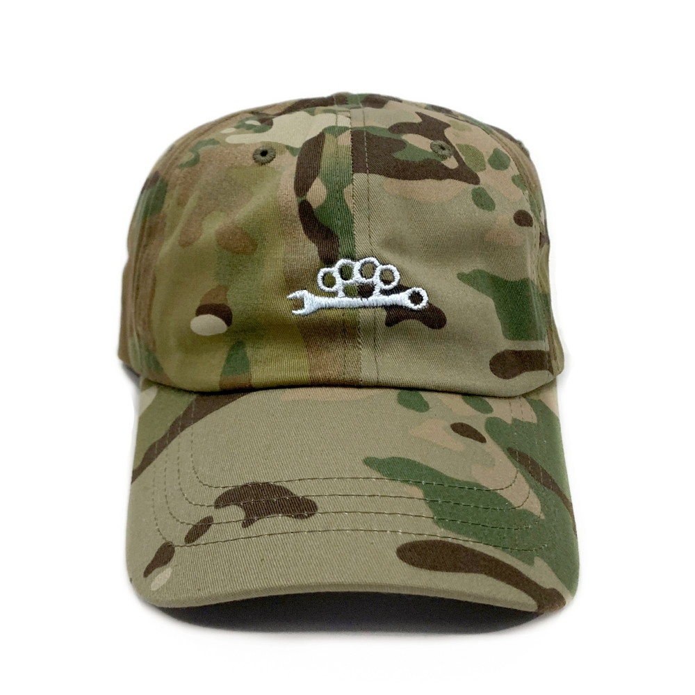 Knuckle Wrench Sport Strapback Hat | Green Multicam - White