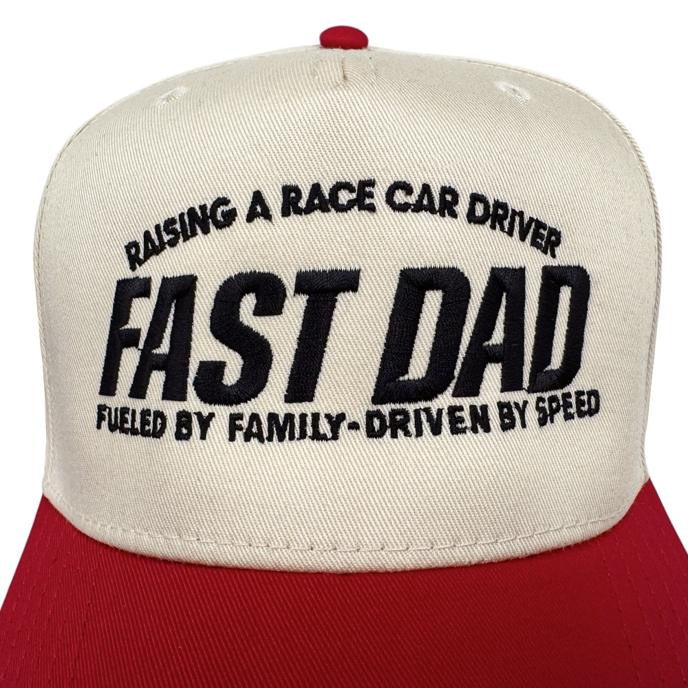 Fast Dad Snapback Curved Brim Hat | Cream/Red
